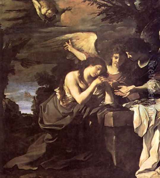 Magdalen And Two Angels 1622 Oil Painting - Giovanni Francesco Barbieri