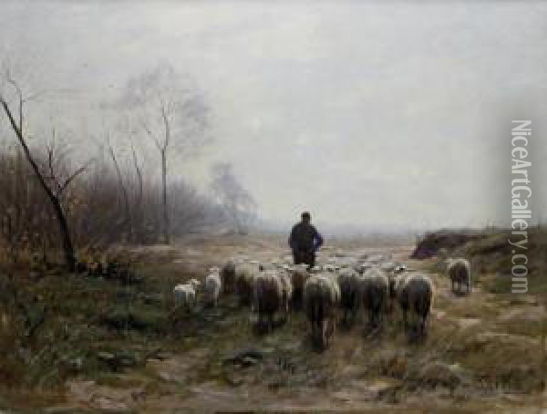 A Shepherd With His Flock Oil Painting - Hermann Johannes Van Der Weele