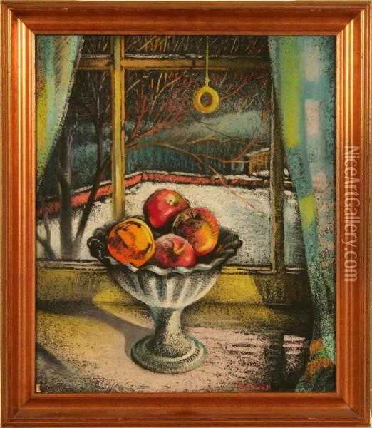 Fruit In
Bowl -sunny Window Oil Painting - Elizabeth Lindsay Rothwell