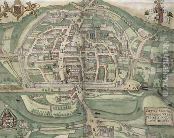 Map of Exeter from Civitates Orbis Terrarum Oil Painting - Joris Hoefnagel