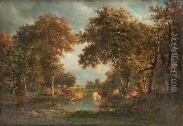 Vaches A L'etang Oil Painting - Francois Auguste Ortmans