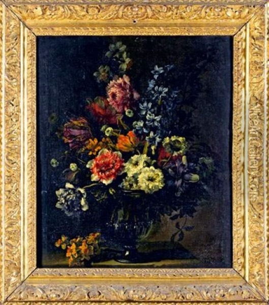 Nature Morte Au Bouquet De Fleurs Dans Un Vase A Balustre Oil Painting - Jean-Baptiste Monnoyer