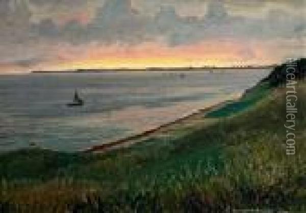 Seascape. Signed C. Benjamin 
Olsen 1910. Indistinct Location Kr..? Oil On Canvas. 29 X 40 Cm Oil Painting - Christian Benjamin Olsen