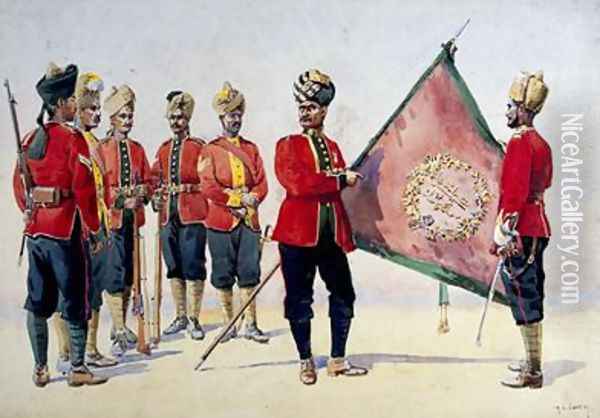 Soldiers of the Carnatic Infantry Oil Painting - Alfred Crowdy Lovett