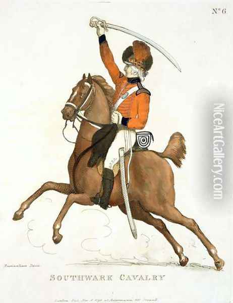 Southwark Cavalry Volunteer, plate 6 from Loyal Volunteers of London and Environs, published 1798 Oil Painting - Thomas Rowlandson