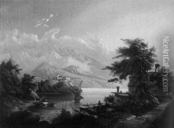 Oberitalienische Seenlandschaft Oil Painting - Carl Von Kratzer