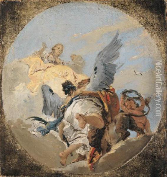 L'apotheose D'un Heros: Esquisse Pour Un Plafond Dans Un Cerclepeint Oil Painting - Giovanni Battista Tiepolo