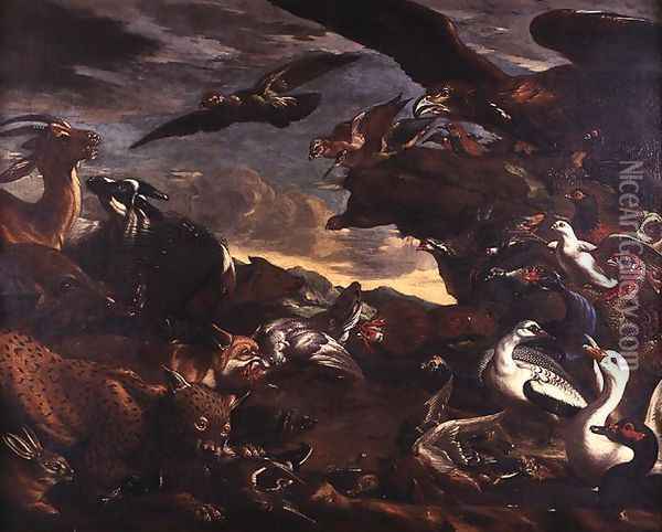 The Battle of the Birds and the Beasts Oil Painting - Jacob van der (Giacomo da Castello) Kerckhoven