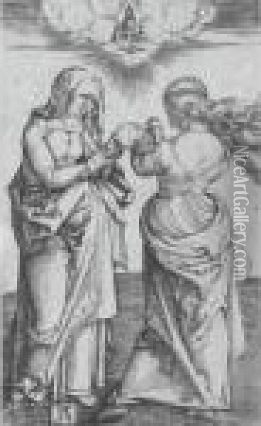 The Virgin With The Infant Christ And St Anne (bartsch 29; Meder, Hollstein 43) Oil Painting - Albrecht Durer