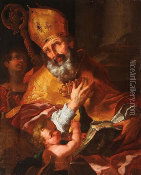 Saint Augustine With Angels Oil Painting - Franz Karl Stauder