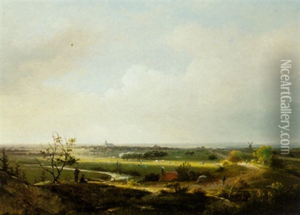 A Painter On A Hill Overlooking The Zilkweg To Noordwijkerhout Oil Painting - Everhardus B. G. Pagano Mirani