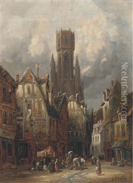 Bruges (+ Antwerp, Belgium; Pair) Oil Painting - Henry Schafer
