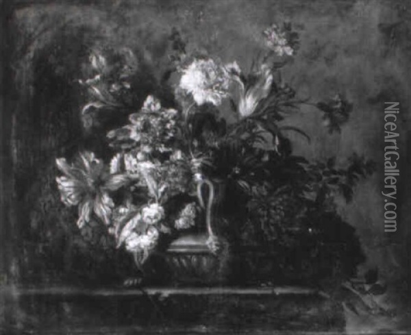 Nature Morte Au Vase De Fleurs Sur Un Entablement Oil Painting - Jean-Baptiste Belin de Fontenay the Elder