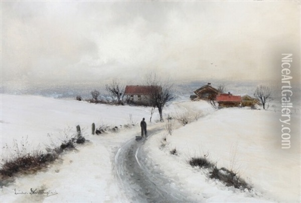 A Winter Day Oil Painting - Ludvig Skramstad