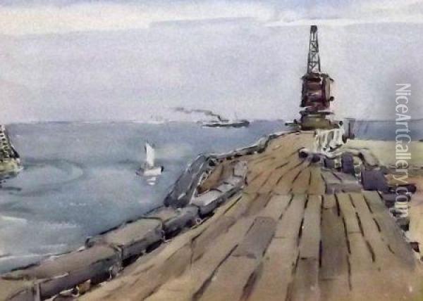 Harbour Scene With Crane Oil Painting - Douglas Fox-Pitt