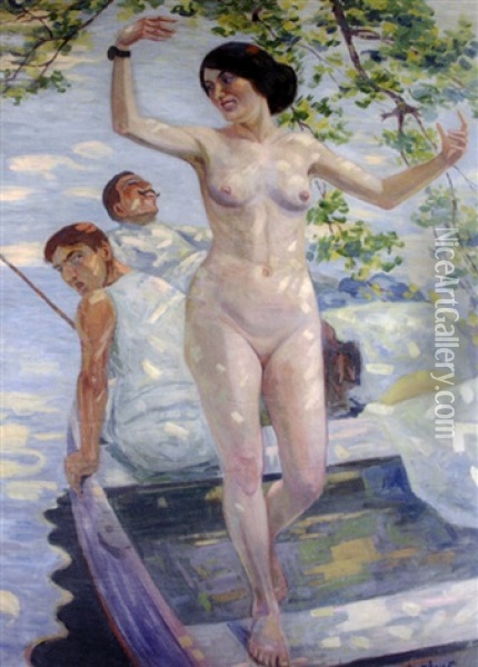 Femme Nue Sur Une Barque Oil Painting - Gabriel Deluc