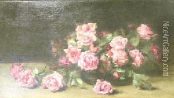 Stilllife Of Pink Roses Oil Painting - Louise Ellen Perman