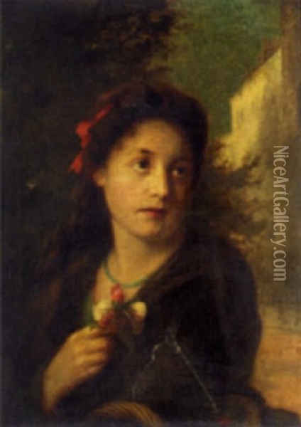 A London Flower Seller Oil Painting - Augustus Edwin Mulready