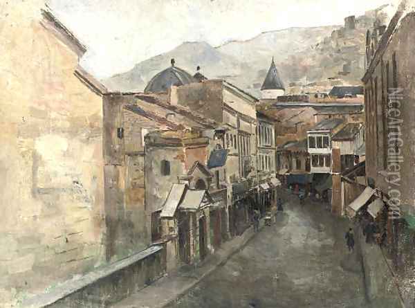 A Georgian town Oil Painting - Franz Roubaud