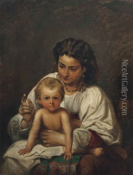A Mother's Love Oil Painting - Richard Buckner