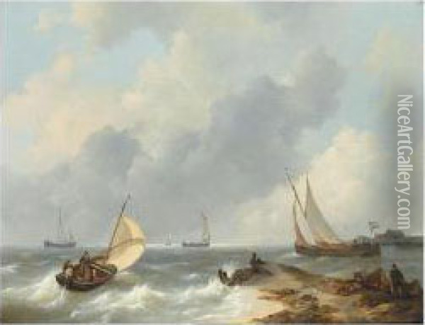 Shipping In High Seas Oil Painting - Johannes Christian Schotel