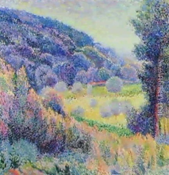 Paysage - Colline Boisee Oil Painting - Hippolyte Petitjean