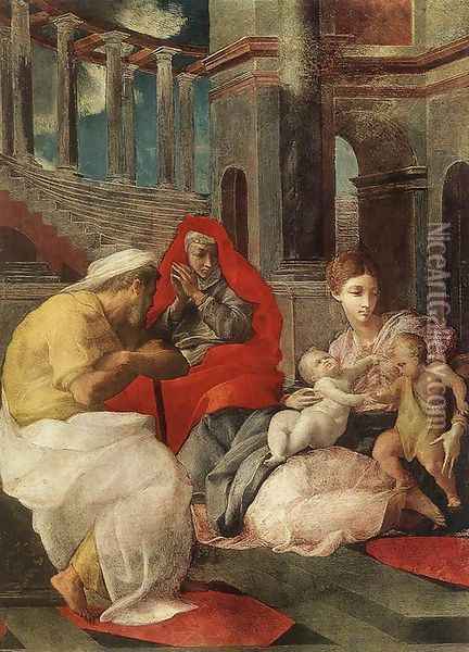 The Holy Family with Sts Elisabeth and John the Baptist 1541-43 Oil Painting - Francesco Primaticcio