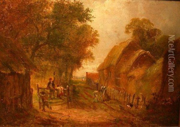 Children On A Farm Gate Oil Painting - William Pitt