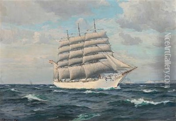 The Training Ship Danmark In Full Sail Oil Painting - Christian Benjamin Olsen