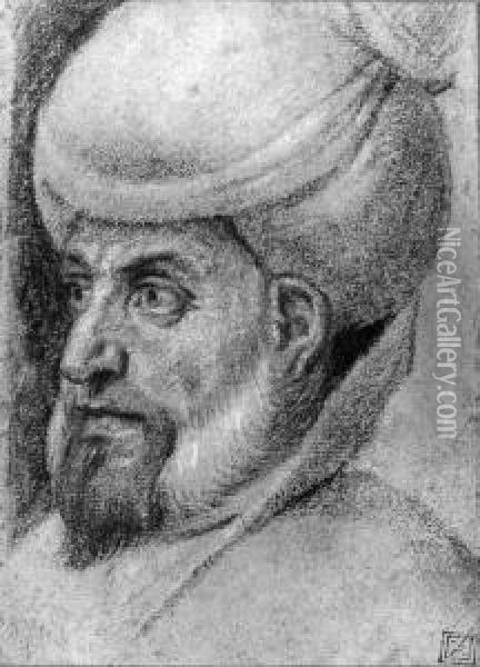 The Head Of An Oriental, Turned To The Left, Wearing A Turban Oil Painting - Carletto Carliari