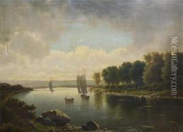River Landscape With Yachts And Sloop Oil Painting - Anton Pick