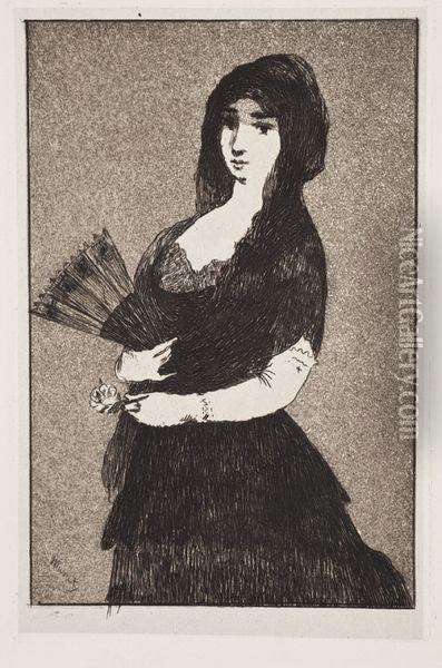 Fleur Exotique, Ou La Femme A La Mantille Oil Painting - Edouard Manet