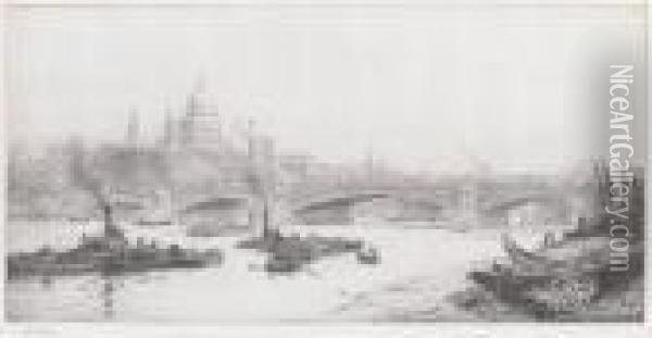 Blackfriars Bridge With St Paul's Beyond Oil Painting - William Lionel Wyllie