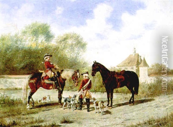 Huntsmen With Their Hounds Oil Painting - Franz Quaglio