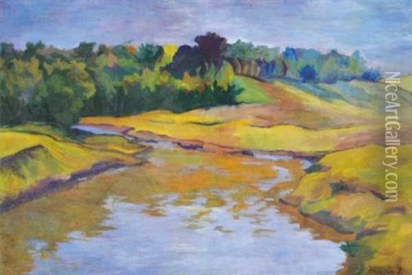 Autumn Landscape With A River Oil Painting - Janos Krizsan
