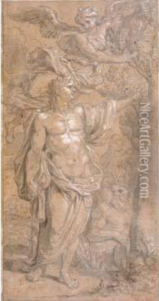 Apollon Couronne Par La Victoire Oil Painting - Noel Coypel