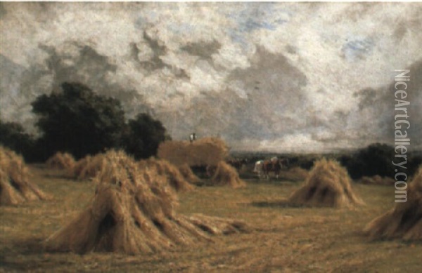 A Cornfield At Harlow, Essex Oil Painting - Henry H. Parker