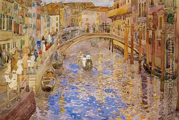 Venetian Canal Scene Oil Painting - Maurice Brazil Prendergast