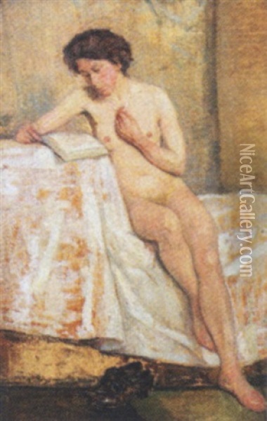 Laesende Nogen Kvindelig Model Oil Painting - Mogens Gad