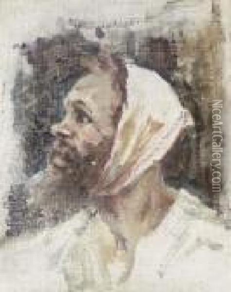 Study Of The Head Of God's Fool For The Painting 'boiarinva Morozova' Oil Painting - Vasilij Ivanovic Surikov