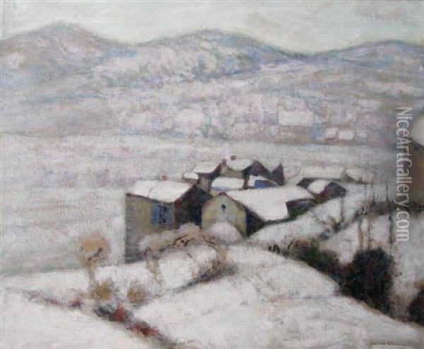 Village Perche Sous La Niege Oil Painting - Victor Charreton