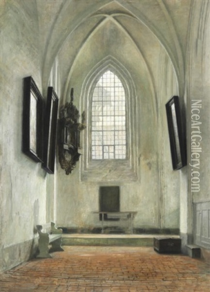 Interior From St. Maria's Church In Helsingor Oil Painting - Carl Vilhelm Holsoe