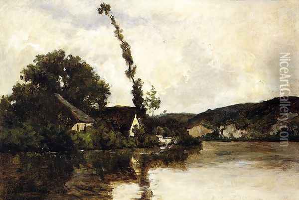 River Landscape Oil Painting - Karl Pierre Daubigny