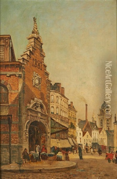 Le Marche St-gery A Bruxelles Oil Painting - Gustave Walckiers