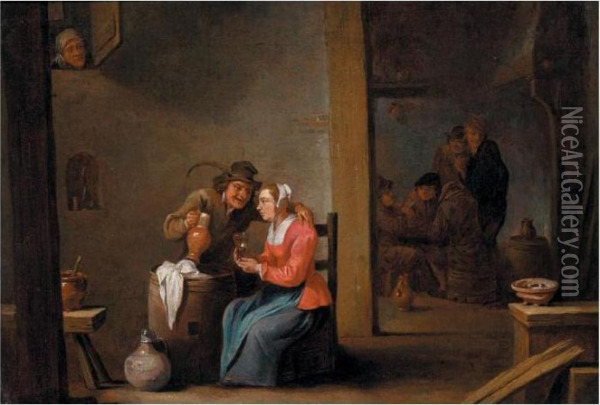A Tavern Scene Oil Painting - David The Younger Teniers