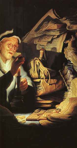The Moneychanger (detail) 1627 Oil Painting - Rembrandt Van Rijn
