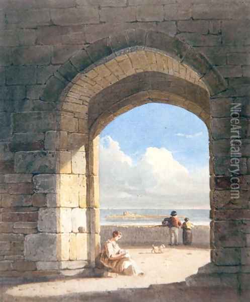 An Arch at Holy Island, Northumberland, 1809 Oil Painting - John Varley