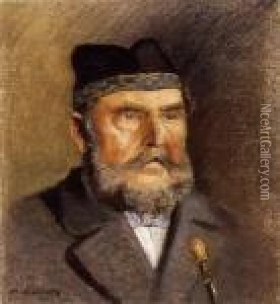 Old Man In Skullcap With A Pipe Oil Painting - Laszlo Mednyanszky