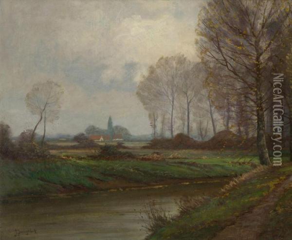 Flusslandschaft Oil Painting - Johann Jungblutt