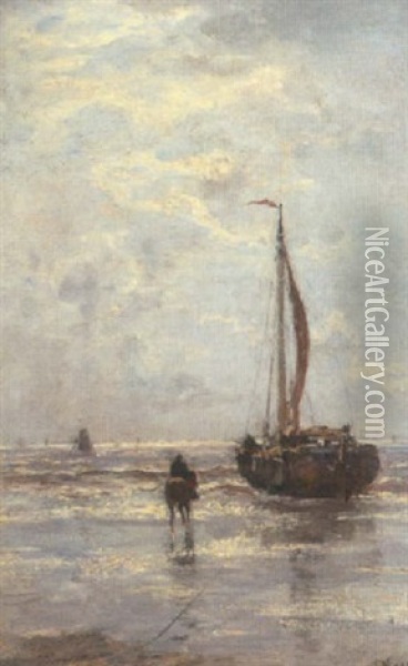 Meeting The Boat Oil Painting - Jacob Henricus Maris